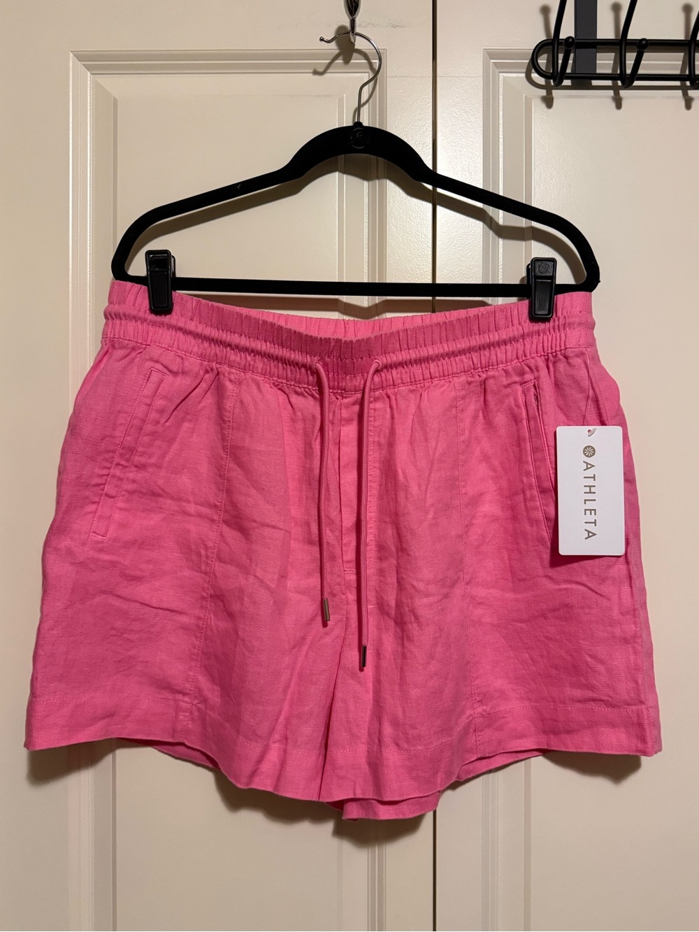 Athleta Hot Pink Linen-Blend Drawstring Athletic Shorts